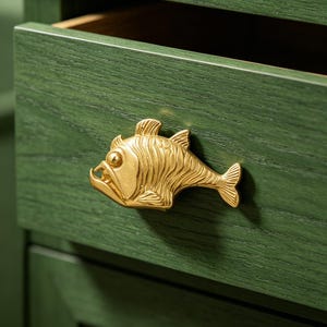 Solid Brass Piranha Cabinet Handle, Quirky Fish Drawer Pull, Handmade Fun Rustic Door Knob, Unique Home Decor Gift