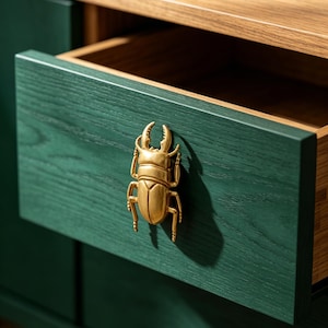 Solid Pure Copper Beetle Cabinet Handle – Large Bug Brass Drawer Pull, Handmade Insect Furniture Knob for Cabinet, Dresser