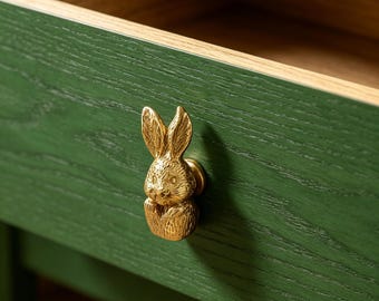 Solid Pure Copper Rabbit Cabinet Knobs | Handmade Bunny Door Handle Pulls | Cute Animal Drawer Pull Hardware | Whimsica
