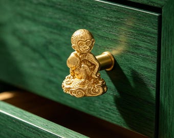 Solid Copper Monkey Cabinet Handles – Handmade Animal Drawer Pulls, Monkey Shaped Furniture Knobs,Rustic Jungle Inspired Home Decor Hardware