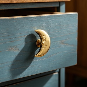 Solid Pure Copper Moon Cabinet Knobs | Handmade Crescent Moon Door Handle Pulls | Celestial Drawer Pull Hardware