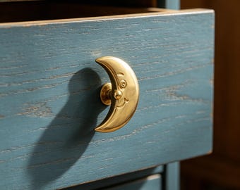 Solid Pure Copper Moon Cabinet Knobs | Handmade Crescent Moon Door Handle Pulls | Celestial Drawer Pull Hardware