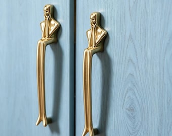 Solid Pure Copper Human Figure Cabinet Knobs | Handmade Creative Human Shape Door Handle Pulls | Artistic Drawer Pull Hardware