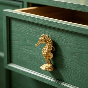 Handtag i massivt, rent koppar, sjöhästskåp – Lådhandtag i vintagemässing i marin stil, handgjorda knoppar i havsdjursstil för kök
