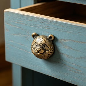 Solid Brass Panda Cabinet Knob, Cute Panda Drawer Pull, Animal Brass Door Handle, Handmade Cabinet Hardware