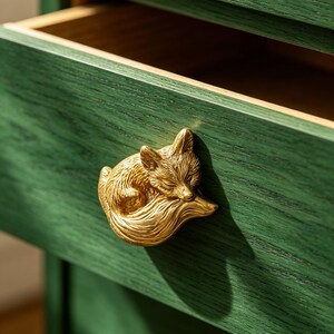 Solid Brass Fox Cabinet Handle, Handmade Animal Drawer Pull, Rustic Brass Door Knob, Woodland Furniture Hardware, Fox Cupboard Handle