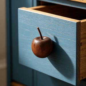 Handmade Wood Apple Cabinet Knob | Realistic Apple Drawer Pull Handle | Rustic Fruit Furniture Handle | Creative Kitchen Cabinet Decor Gift