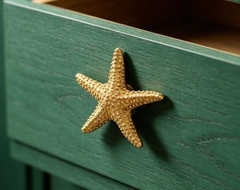 Solid Brass Starfish Cabinet Knob, Coastal Ocean Drawer Pull, Handmade Sea Star Door Handle, Nautical Beach House Decor