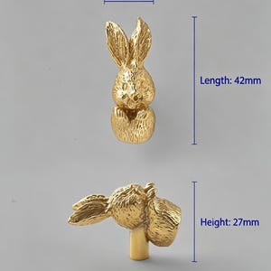 Solid Pure Copper Rabbit Cabinet Knobs | Handmade Bunny Door Handle Pulls | Cute Animal Drawer Pull Hardware | Whimsica image 2