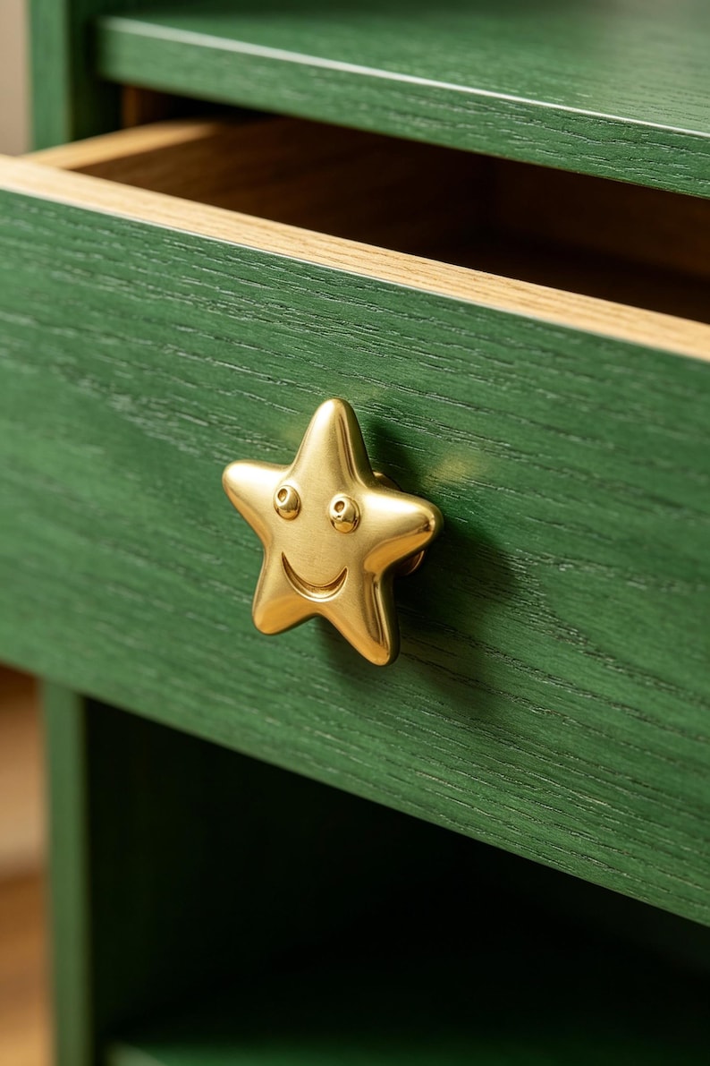 Solid Pure Copper Star Cabinet Knobs | Handmade Star Door Handle Pulls | Celestial Inspired Drawer Pull Hardware image 1