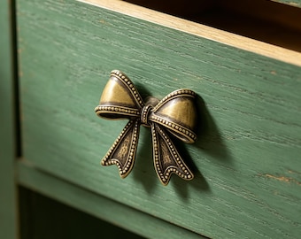 Solid Brass Long Bow Cabinet Handle, Nordic Ribbon Drawer Pull, Handmade Brass Wardrobe Knob, Elegant Furniture Hardware, Gift for Her