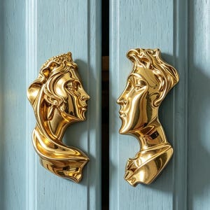 Solid Copper Forged Couple Figurine Cabinet Handles – Handmade Romantic Drawer Pulls, Human Figure Furniture Knobs