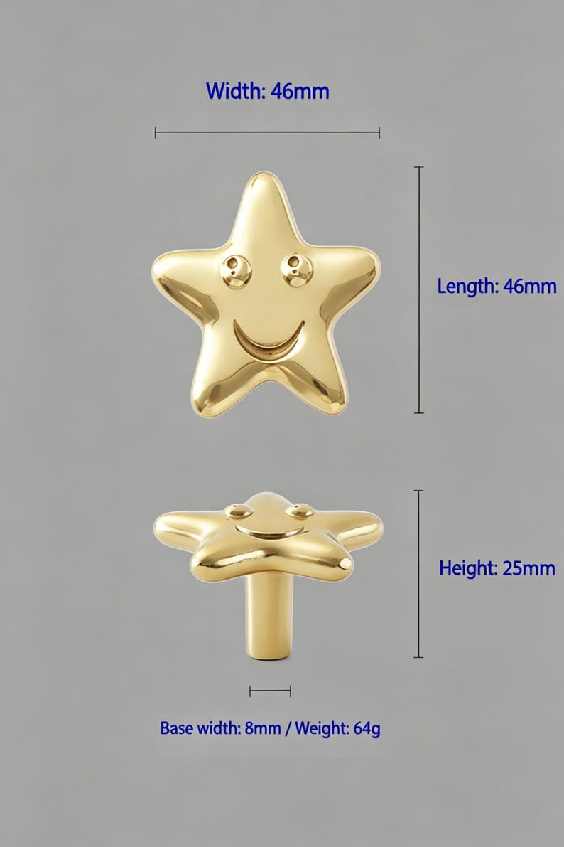 Solid Pure Copper Star Cabinet Knobs | Handmade Star Door Handle Pulls | Celestial Inspired Drawer Pull Hardware image 2
