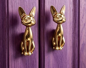 Solid Pure Copper Cat Cabinet Knobs | Handmade Creative Cat Door Handle Pulls | Cute Animal Drawer Pull Hardware