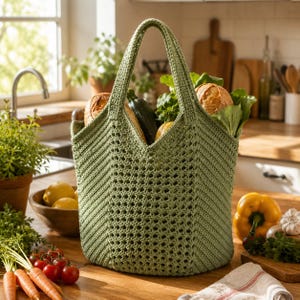 Sage Crochet Market Bag Pattern PDF, Reusable Mesh Tote, Beginner Crochet Grocery Bag, Farmers market bag , Shoulder bag Digital Download