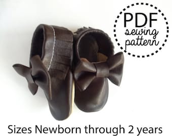 Baby Bow Moccasins Fringe Leather PDF Sewing Pattern Tutorial