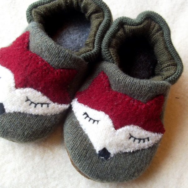 SALE 12-18 Months Soft Wool Baby Shoes Red Fox Leather Soles