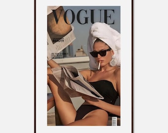 Retro Woman Fashion Magazine Cover Poster, Chic Wall Art