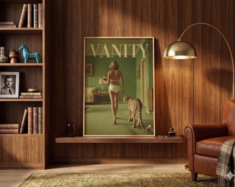 Retro Vanity Poster, Cheetah Woman Wall Art, Eclectic Vintage Fashion Print (Unframed)