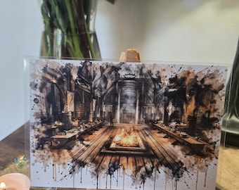 Oryginalny wydruk fotograficzny 6" x 4" inspirowany salą tronową z gry Skyrim Elderscrolls – w zestawie folia ochronna