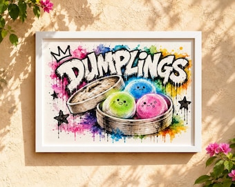 Konsttryck med squishy dumplings | Popkonst i graffitistil (digital nedladdning) 3 stilar