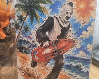 Terrifier Art The Clown Beach Running Art Print – 6"x4" - Photo Sleeve Included