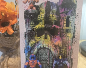 He-Man Castle Grayskull Neon With Figures Pop Art Print – 6"x4" - Photo Sleeve Included