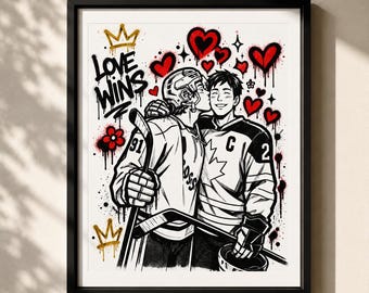 Konsttryck i graffitistil med uppvärmd rivalitet och hockey | Popkonst (digital nedladdning)