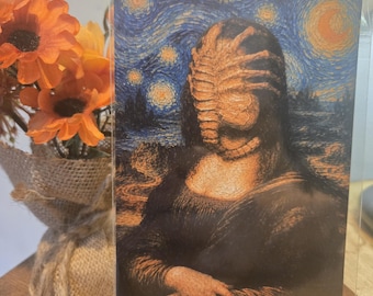 Stampa artistica "Aliens Face Hugger" di Monna Lisa di Van Gogh – 15 x 10 cm - Custodia per foto inclusa