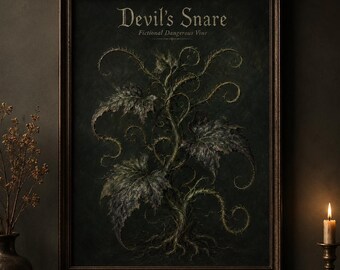 Devil's Snare Wall Art Print fictieve gevaarlijke wijnstok poster Poison Plant Guide Gothic Herbarium Dark Academia Botanical Decor