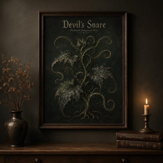 Devil's Snare Wall Art Print Fictional Dangerous Vine Poster Poison Plant Guide Gothic Herbarium Dark Academia Botanical Decor