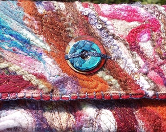 Rift Textile Fiber Embellished Needle Felted Quilted Statement Clutch Purse