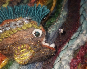 Angler Fish Brooch Fantasy Fish Textile Art Fiber Embellished Needle Felted