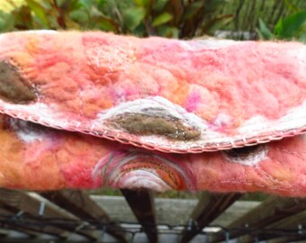 Sweet Anemone Floral Fiber Embellished Needle Felted Clutch