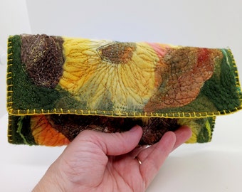 Sunflower Clutch Textile Fiber Embellished Needle Felted Statement Clutch Autumn Sunflower