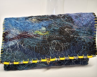 Dark to Light Fiber Textile Embellished Needle Felted Quilted Statement Clutch