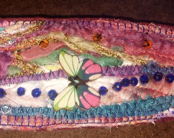 Butterfly Cuff Bracelet Fiber Embellished Textile Bracelet Needle Felted