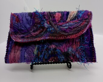 Razzmatazz Violet Blue Fiber Textile Embellished Envelope Pouch Clutch