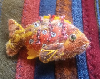 Sun Fish Brooch Fantasy Fish Fiber Art Textile Art Needle Felted