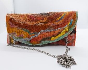 Banded Fiber Embellished & Needle Felted Statement Clutch Evening Bag