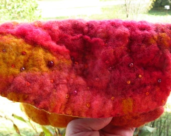 Fire Within Wet Felted Fiber Embellished Handstitched Statement  Chunky Clutch Purse