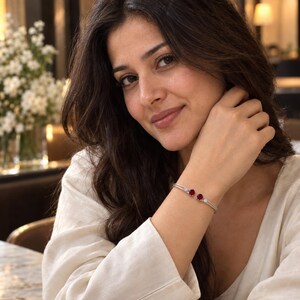Christmas Gift , 1.50 Ct Natural Ruby & Diamond Bangle, 18K White Gold