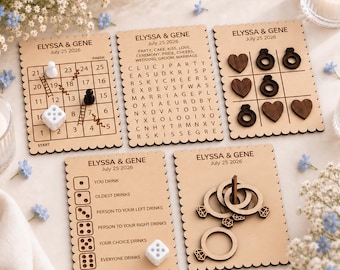 Juegos de mesa de madera personalizados para bodas, ideales para invitados, recuerdos de boda y actividades de recepción.