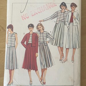 May include: A vintage sewing pattern, "Style 4028", showing illustrations of women's clothing designs. The pattern includes a jacket, skirt, and dress. The package is white with text and illustrations.