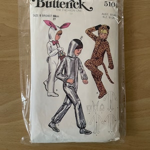 Butterick 5104 vintage 70s Children&#39;s Costumes: zippered costumes with separate hoods, leopard, rabbit and spaceman sewing pattern
