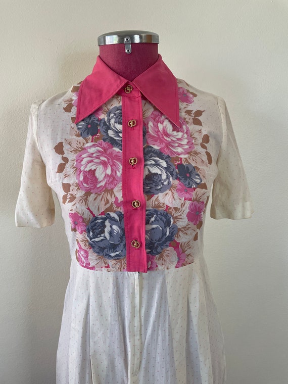 Sweet Japanese vintage 70s button up dress with g… - image 4