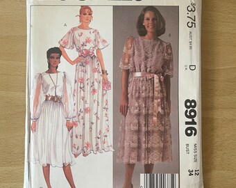 Style 3940 Vintage 80s Pinafore Dress With Gathered Skirt Side Button Fastening Waistband Bib Pockets and Frills Sewing Pattern Etsy