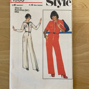 Stil 1805 Vintage 70er Jahre Overall mit spitzem Kragen, Reißverschluss vorne, Ärmeln und Taschen Schnittmuster