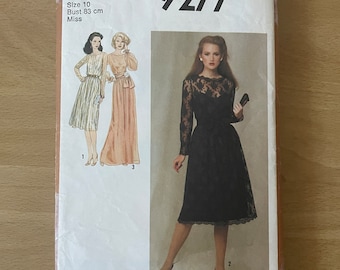 Prostota 9277 sukienka vintage z lat 70. z doszytą sukienką spodnią, marszczoną spódnicą i rękawami z elastycznymi mankietami tworzącymi falbany wzór do szycia