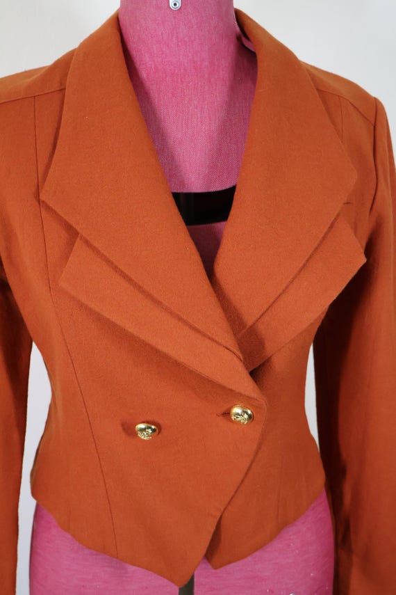 Vintage cropped rust-orange tailored jacket with … - image 4
